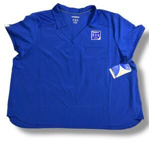 Scrubstar Womens Collared Scrub Shirt Top Pullover Short Sleeve Blue 3XL